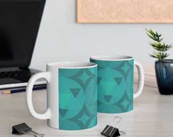 Sacred Geometry Merkaba Mug | Aqua Teal Ceramic Coffee Cup