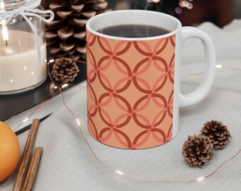 Modern Peach Terra Cotta Graphic Pattern Ceramic Mug | 11oz