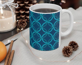 Modern Blue Turquoise Aqua Graphic Pattern Ceramic Mug | 11oz