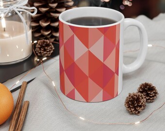 Festive Red Pink Modern Graphic Mug | Ceramic 11oz