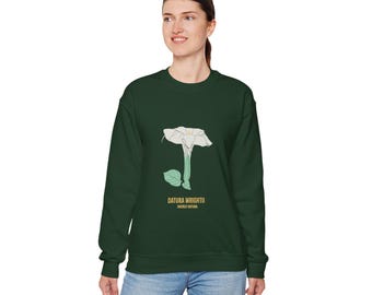 Moletom com ilustração floral da Datura Wrightii California Sacred Datura - Design 2 | Gola redonda minimalista com estampa botânica