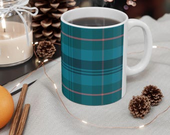 Teal Tartan Plaid Ceramic Mug | Turquoise Plaid Coffee Cup