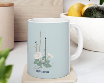 Griffith Park Datura Flowers with Crows & Mockingbird Mug | Ceramic Mug