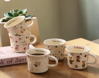 Taza de cerámica con diseño de animales adorables, taza de café, taza de leche para el desayuno, taza Kawaii para chicas, taza estética para beber, regalo para ella, 350 ml.