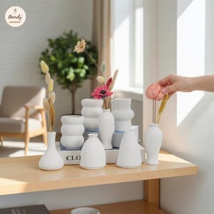 Mini jarrón de cerámica blanca, jarrón para flores pequeñas, decoración moderna para el hogar, soporte mate para flores secas, maceta pequeña minimalista, expositor de pampas, regalo artesanal