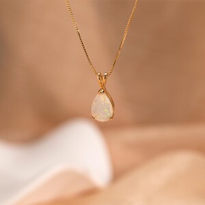 Teardrop White Opal Necklace,14K Gold Opal Pendant,Minimalist October Birthstone Jewelry,Bridesmaid Gift,Dainty Everyday Necklace for Women image 8