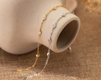 Multi CZ Bracelet,Silver Round Diamond Bracelet,14k Gold-Plated Bracelet with Cubic Zirconia,Birthday Gift,Christmas Gift,Gift for Her