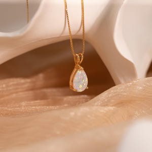 Teardrop White Opal Necklace,14K Gold Opal Pendant,Minimalist October Birthstone Jewelry,Bridesmaid Gift,Dainty Everyday Necklace for Women image 2