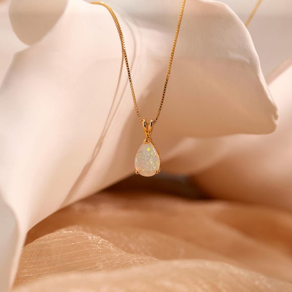 Teardrop White Opal Necklace,14K Gold Opal Pendant,Minimalist October Birthstone Jewelry,Bridesmaid Gift,Dainty Everyday Necklace for Women