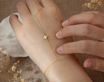 Star Hand Chain Bracelet,Star Zircon Finger Chain,North Star Hand Chain,14K Gold | Silver Star Bracelet,Dainty Jewelry,Birthday Gift for Her