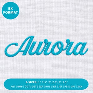 Aurora Cursive Embroidery Font, Elegant Handwritten Alphabet, Swirly Letters, Satin Stitch, 6 Sizes, 11 Formats, Instant Download