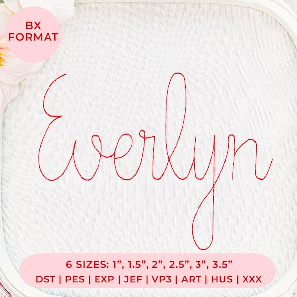 Everlyn Handwriting Embroidery Font BX Format, Bean Stitch Script Letter, 6 Sizes + 8 Formats, Machine Embroidery File, Instant Download