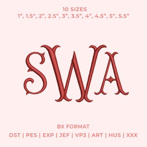 Fishtail Monogram Embroidery Font BX Format, Elegant Monogram Alphabet, Vintage Machine Embroidery Font, Fancy Initial Set, Instant Download