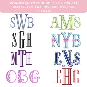 Bundle Monogram Font, 8 Monogram Styles, 3 Letter Initial Alphabet, Machine Embroidery Bundle, DST PES JEF, Instant Download Font,