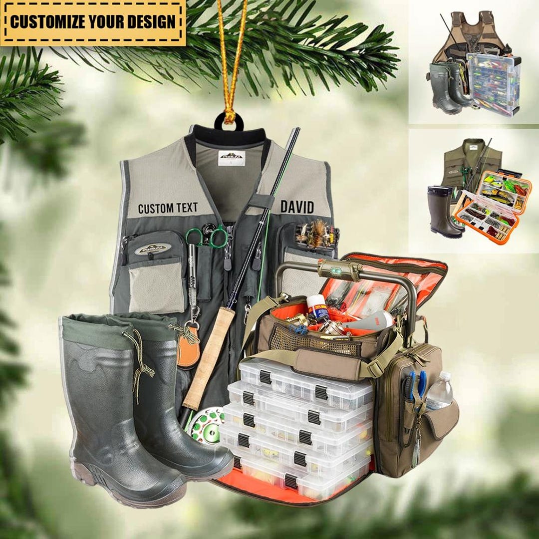 Personalized Fishing Gear Ornament, Custom Vest Boots and Tackle Box ...
