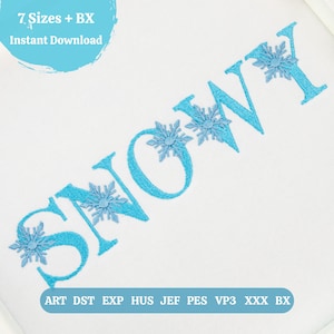 Snowy Christmas Embroidery Font, Winter Monogram Alphabet, Serif Snowflake Letters, 7 Sizes, BX + 8 Formats, Instant Download