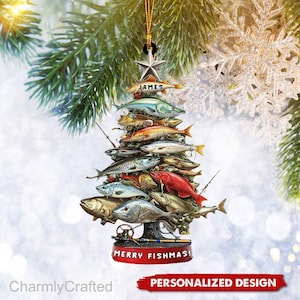 Personalized Fishing Waves Ornament, Merry Fishmas 2D Flat Ornament Personalized Fishing Christmas Ornament, Gift Fishing Lover