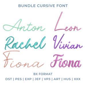 Bundle Handwriting Embroidery Font BX Format, Six Cursive Script Alphabets, Machine Embroidery Letters, Boutique Fonts, Instant Download Set