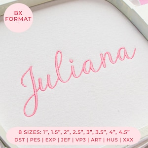 Fuente de bordado Juliana Handwritten Script, formato BX, alfabeto cursivo, 6 tamaños + 8 formatos, fuentes para bordado a máquina, descarga instantánea.