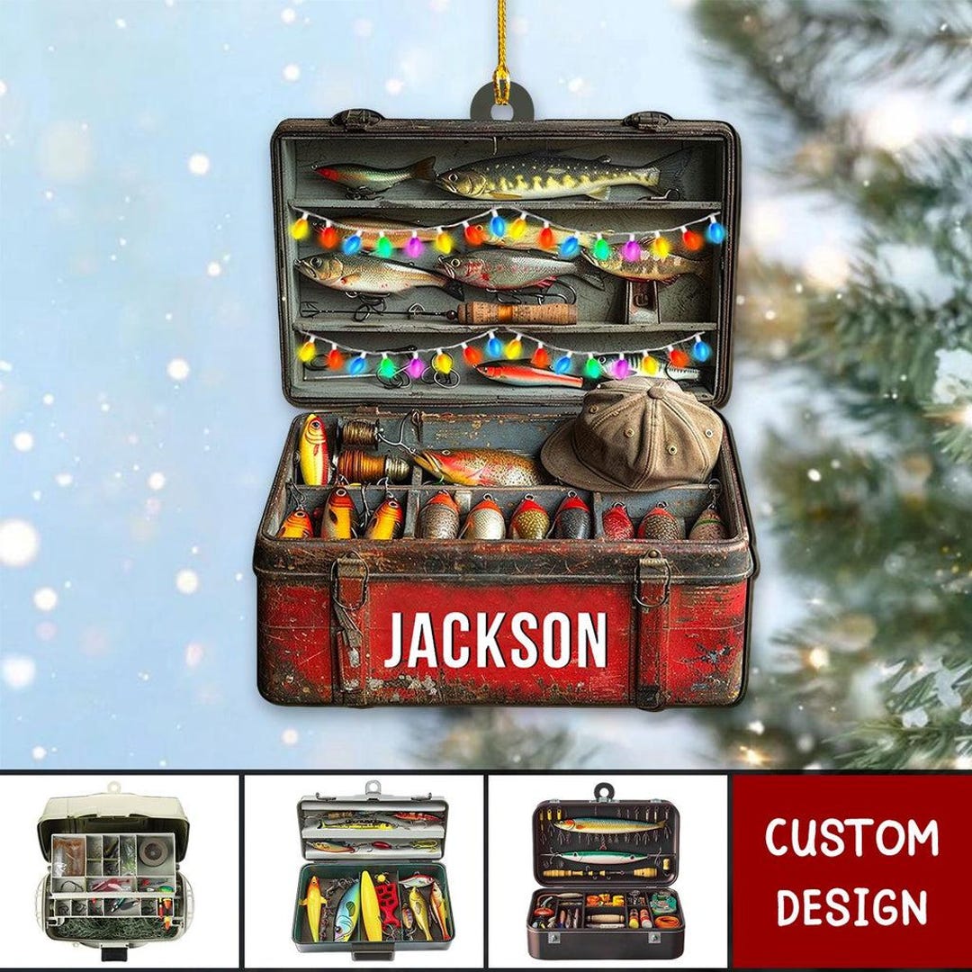 Personalized Vintage Fishing Tackle Box Ornament, Custom Lighted Design ...