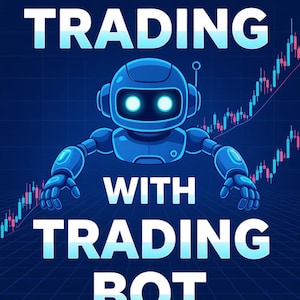 May include: A blue graphic promoting a trading bot. The text reads "10X YOUR TRADING WITH TRADING BOT" in white, stylized font. A blue robot graphic is centered, with a stock chart in the background.