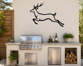 Jumping Deer Metal Wall Art: Nature Inspired Agile Silhouette, Powder Coated Steel (Rust Resistant, Indoor Outdoor Use, Durable)