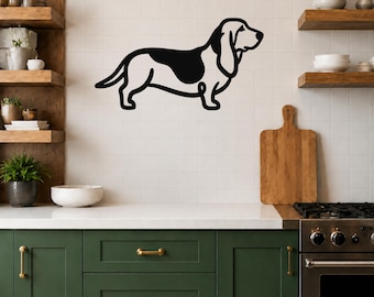 Basset Hound Metal Dog Silhouette: Minimalist Wall Art, Powder-Coated Steel, Indoor Outdoor | Weatherproof Finish, Loyal Companion Decor
