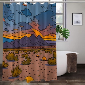 Death Valley Buttes Boho Rustikales Badezimmer: Warme Wüstenlandschaft bei Sonnenuntergang, strapazierfähiges Polyester, pflegeleicht | Beruhigender Badakzent