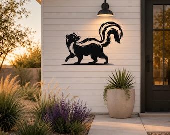 Sneaky Skunk Metal Wall Art Rustic Silhouette, Minimalist Design (Powder Coated Steel, Indoor Outdoor Use)