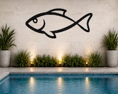 Fish Metal Wall Art Coastal Wildlife Silhouette, Rustic Cabin Accent (Natural Steel, Outdoor Living Decor, Nature Theme)