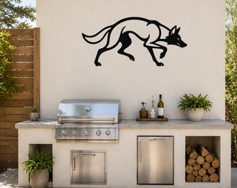 Sneaky Coyote Metal Wall Art: Rustic Western Wildlife Silhouette, Powder Coated Steel, Indoor Outdoor | Rust Resistant Decor