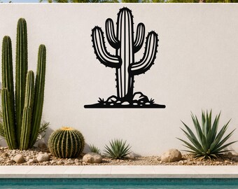 Saguaro Cactus Metal Wall Art, Bold Modern Desert Silhouette (Steel, Indoor Outdoor Accent, Southwest Home Decor)