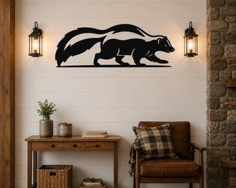 Sneaky Skunk Metal Wall Art: Minimalist Woodland Silhouette - Powder Coated Steel, Rust Resistant Indoor Outdoor Decor