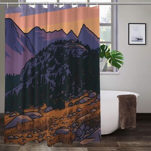 Sierra Nevada Decor Shower Curtain: High Elevation Home Art, Luminous Ridge Lines (Waterproof, Quick-Dry Fabric, Cabin Style)