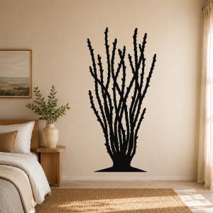 Ocotillo Metallwandkunst: Südwestliche Wüstenskulptur mit Blumen | Wetterfester Stahl, Indoor Outdoor Decor | Moderner botanischer Akzent