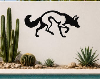 Sneaky Coyote Metal Wall Art: Western Rustic Silhouette - Powder Coated Steel, Indoor Outdoor Use, Rust Resistant Wildlife Decor