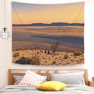 Wandtapijt met uitzicht op de zonsondergang op het zuiden: woestijnlandschap in het zuidwesten, aardetinten (zachte duurzame stof, woondecoratie)
