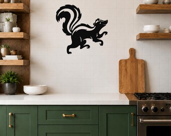 Sneaky Skunk Metal Wall Art - Rustic Woodland Silhouette, Powder Coated Steel, Indoor Outdoor, Rust Resistant Decor