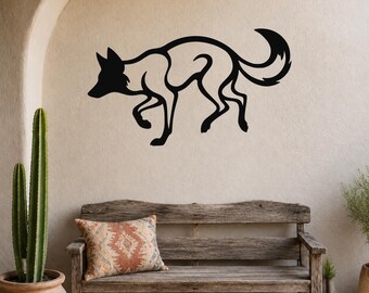 Sneaky Coyote Metal Wall Art: Bold Western Silhouette - Durable Powder Coated Steel, Rust Resistant, Indoor Outdoor