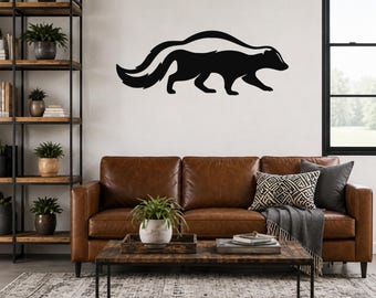 Sneaky Skunk Metal Wall Art - Rustic Wildlife Decor, Powder Coated Steel, Indoor Outdoor Use, Rust Resistant Finish