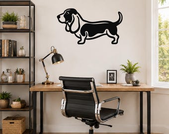 Basset Hound Metal Wall Art: Rustic Silhouette - Powder-Coated Steel, Indoor Outdoor, Weatherproof Farmhouse Accent