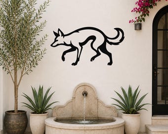 Sneaky Coyote Metal Wall Art Rustic Cabin Decor, Minimal Silhouette (Powder Coated Steel, Indoor Outdoor, Rust Resistant)