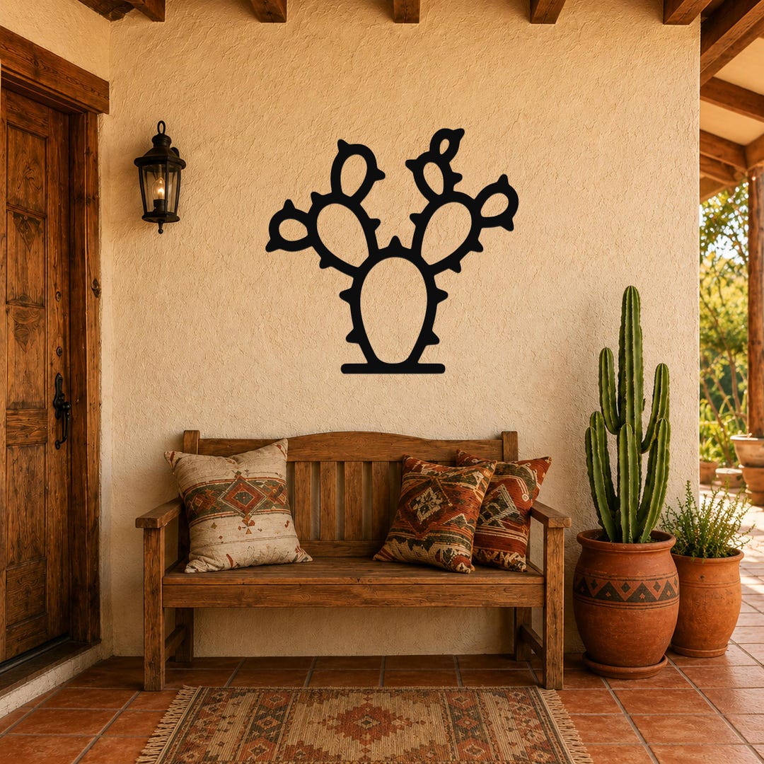 Prickly Pear Cactus Metal Wall Art: Rustic Southwest Silhouette ...