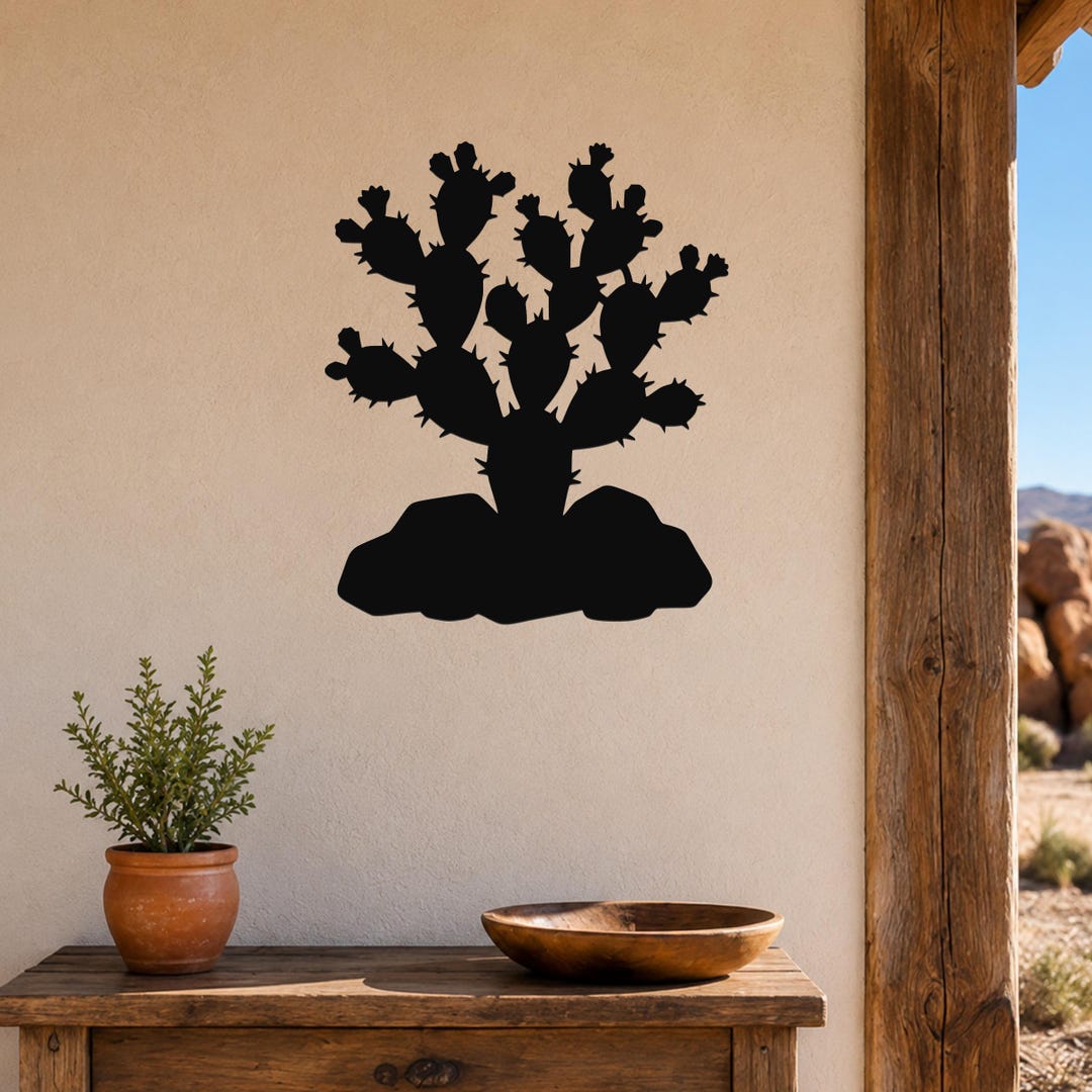 Prickly Pear Cactus Metal Wall Art: Western Desert Silhouette, Rustic ...