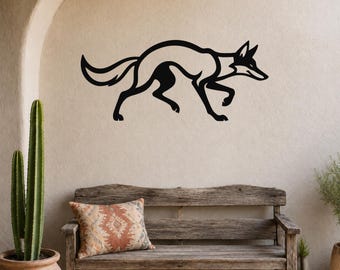 Sneaky Coyote Metal Wall Art: Rust-Resistant Steel, Modern Minimal Silhouette | Powder Coated, Indoor Outdoor Decor | Wildlife Lover Gift