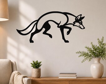 Sneaky Coyote Metal Wall Art: Modern Rustic Silhouette - Powder Coated Steel, Weatherproof Outdoor Decor