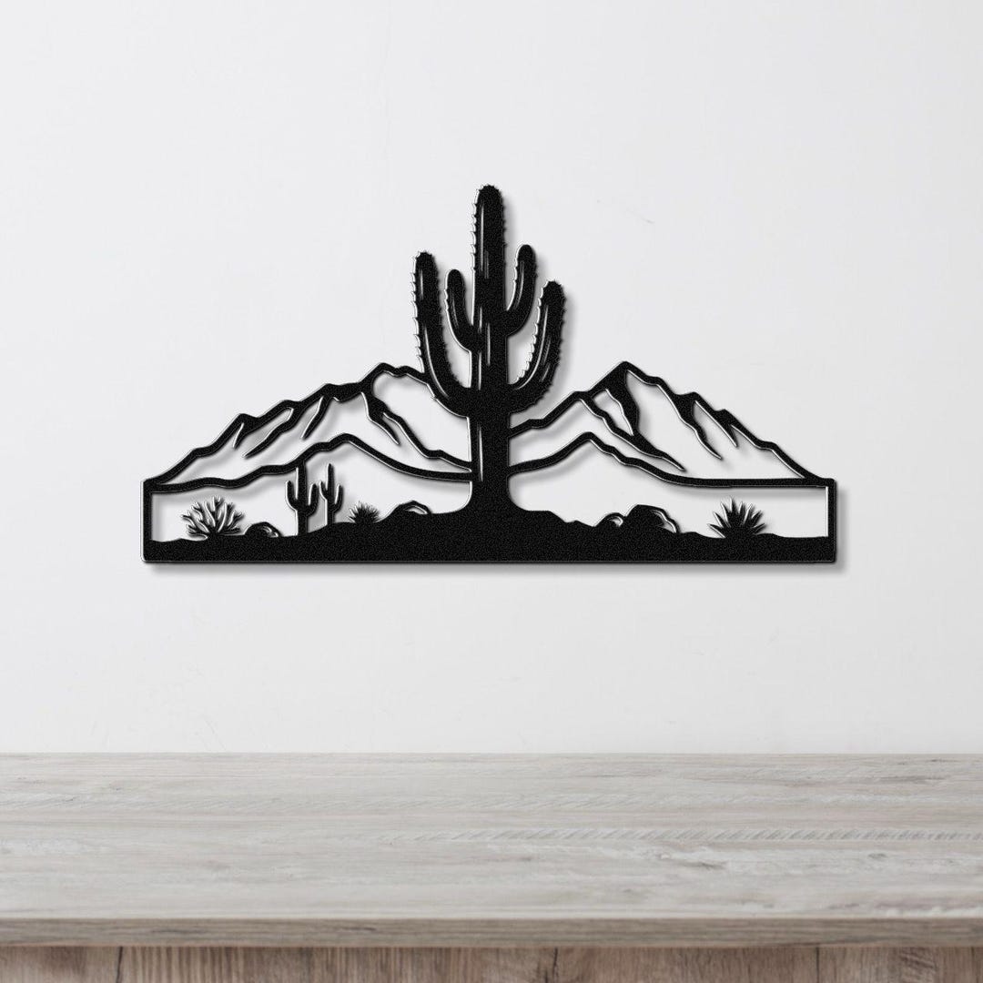 Metal Wall Art Desert Landscape: Southwestern Saguaro Cactus Scene ...
