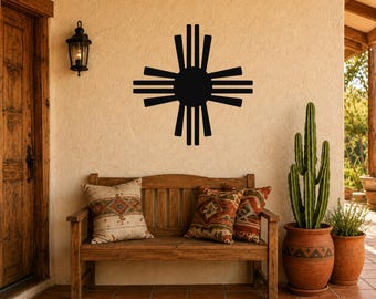 Decoración de pared metálica con el símbolo del sol Zia: diseño audaz del suroeste - Fabricación en acero, para uso interior y exterior, acento cultural para la pared.