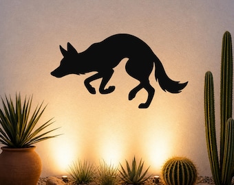 Sneaky Coyote Metal Wall Art - Western Rustic Decor, Sleek Animal Silhouette - Powder Coated Steel, Indoor Outdoor, Rust Resistant