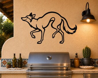Sneaky Coyote Metal Wall Art: Western Desert Silhouette - Powder Coated Steel, Rust Resistant, Indoor Outdoor Decor